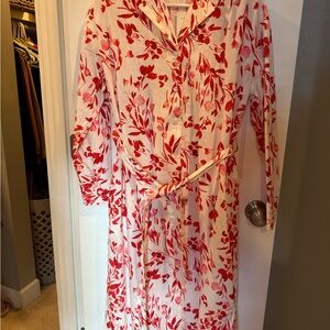 Banana Republic Red and White Floral Long Sleeve Dress